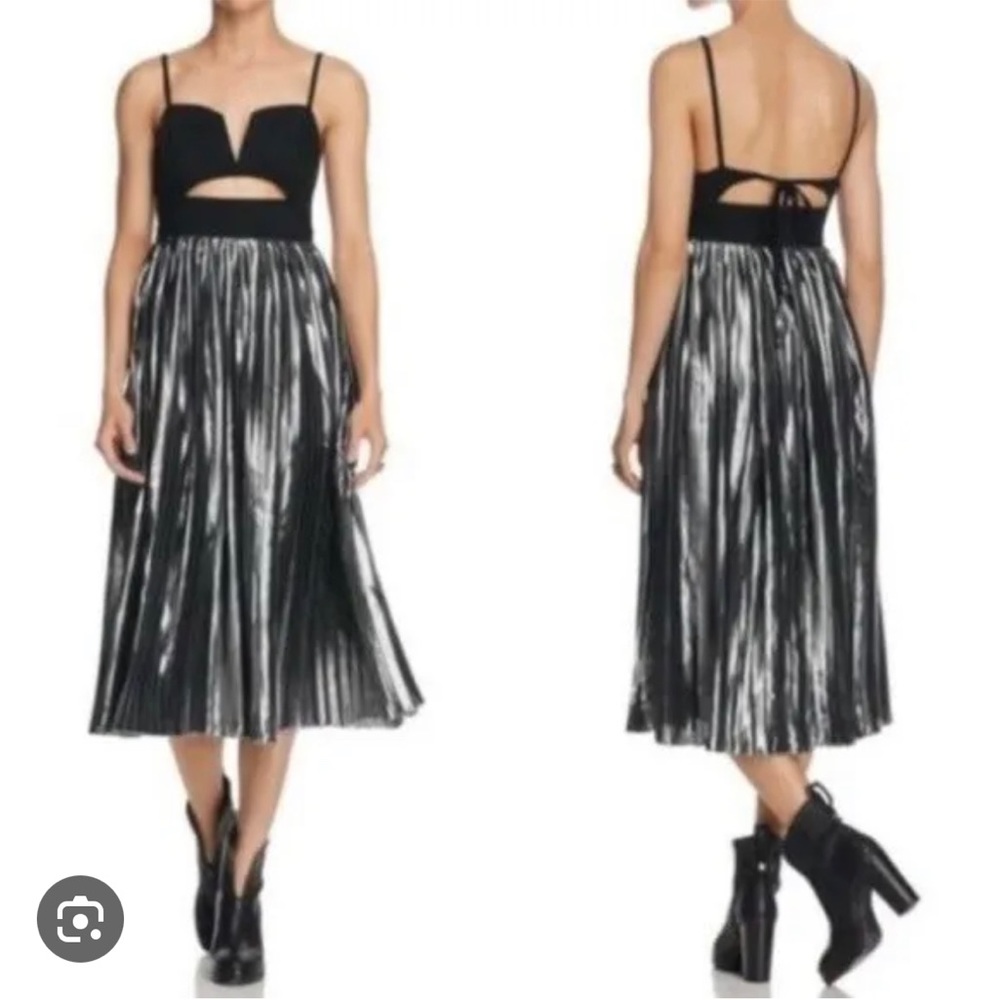 NWT Free People Piper Pleated Midi Dress Silver Black Size XS